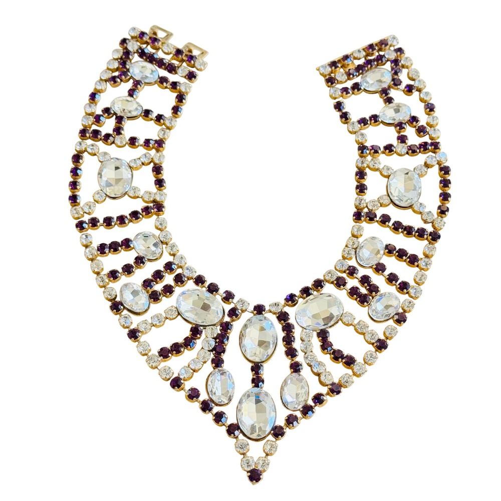 VTG Gianni De Liguoro Necklace‎ Italy Rhinestone Choker Statement Regal Signed